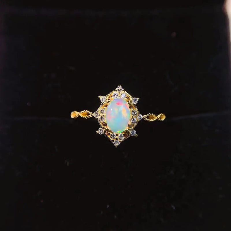 925 Sterling Silver Natural Opal Ring for Women