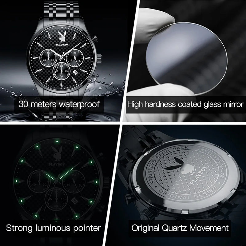 Stainless Steel Multifunction Quartz Watch for Men