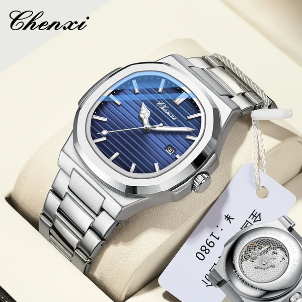 Steel Transparent Bottom Quartz Watch with Calendar for Men