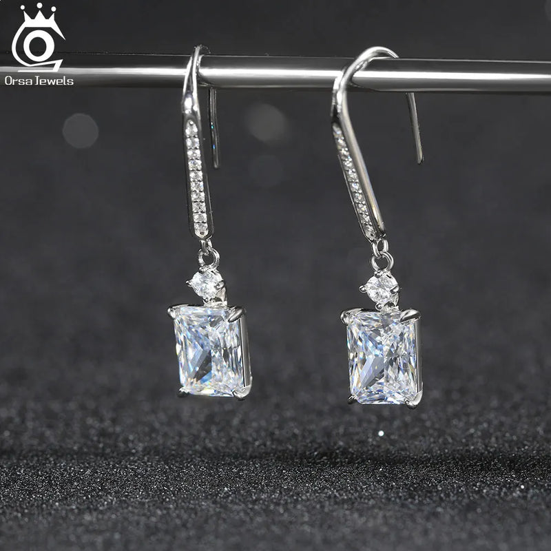 Sterling Silver Cubic Zircon Dangle Earrings for Women