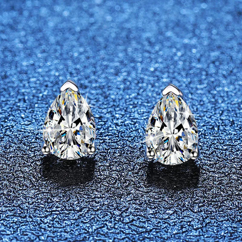 Sterling Silver 1ct Pear Cut Moissanite Stud Earrings for Women