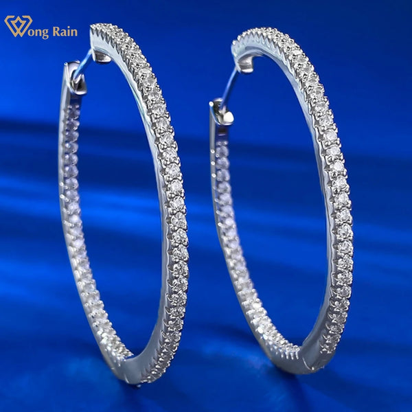 Wong Rain Fashion 100% 925 Sterling Silver Lab Sapphire Gemstone Hoop Earrings for Women Wedding Fine Jewelry Gift Free Shipping