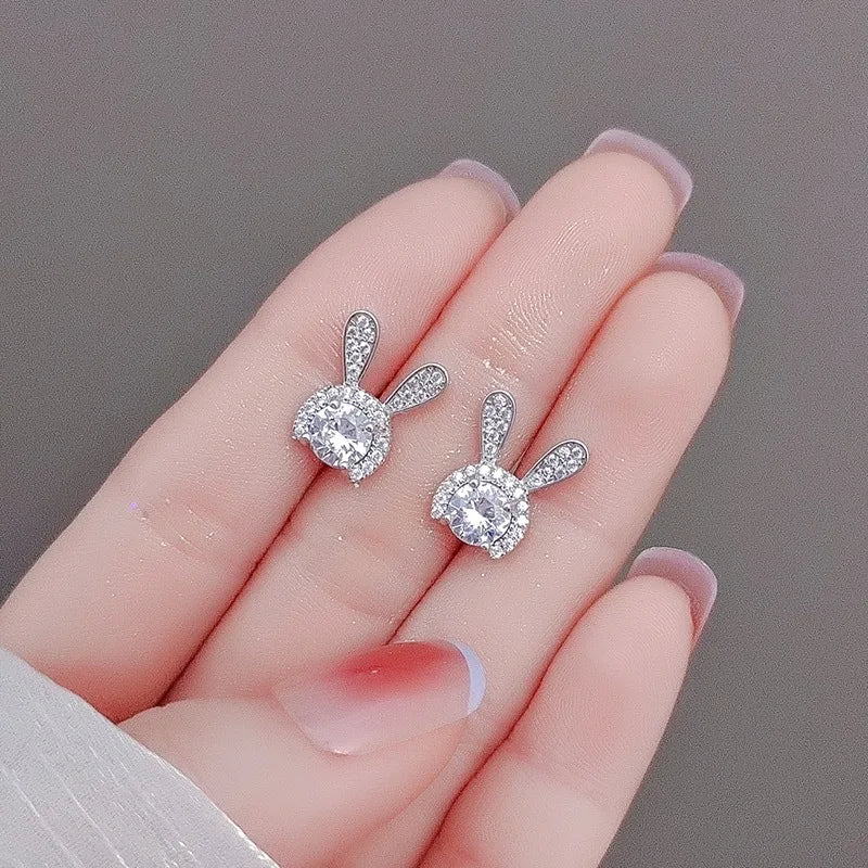 925 Sterling Silver Rabbit Moissanite Stud Earrings for Women