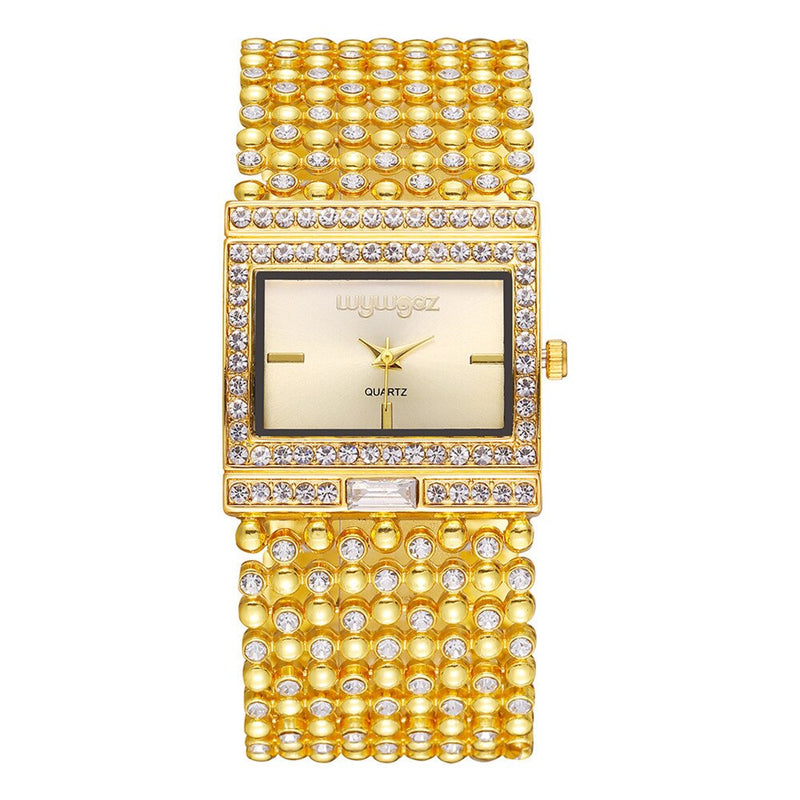 Stainless Steel Diamond Accented Quartz Square Watch for Women