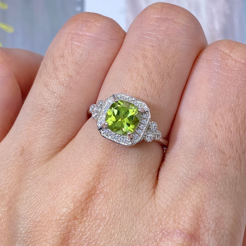 Sterling Silver 925 Peridot Engagement Ring for Women