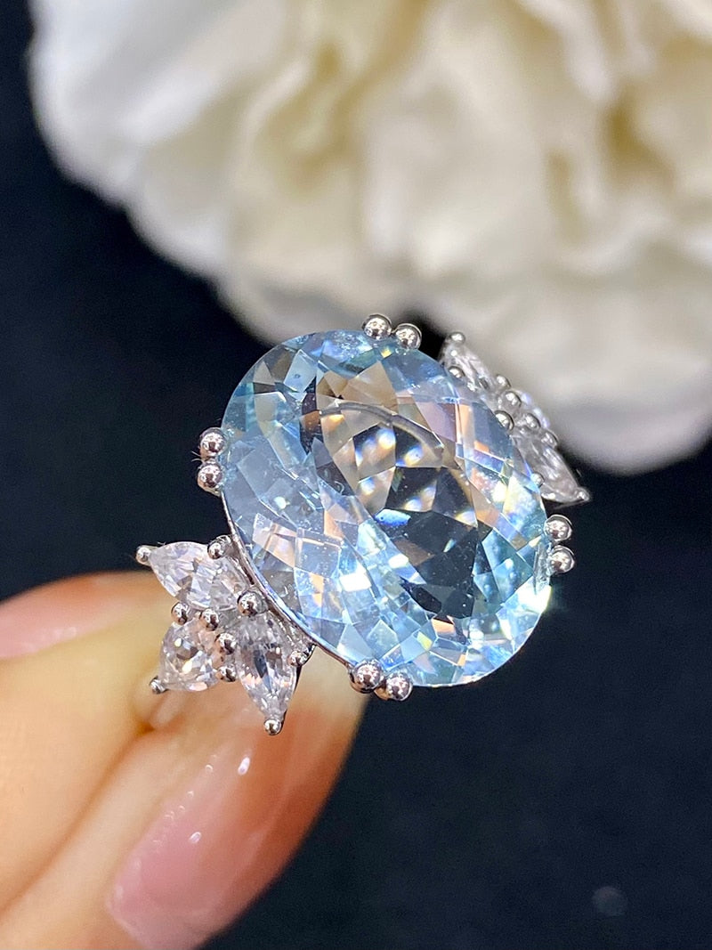 18K White Gold Aquamarine Eternity Ring for Women