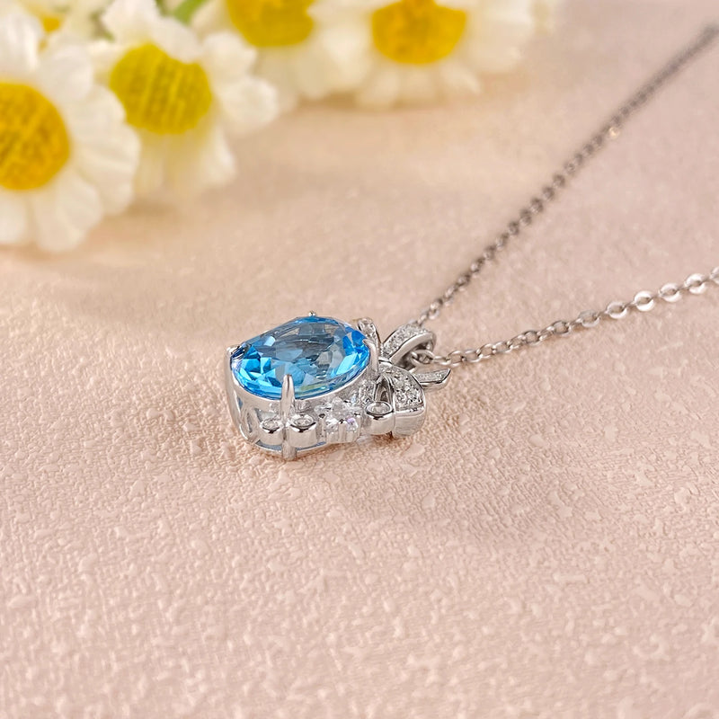 Sterling Silver Swiss Blue Topaz Pendant Necklace for Women