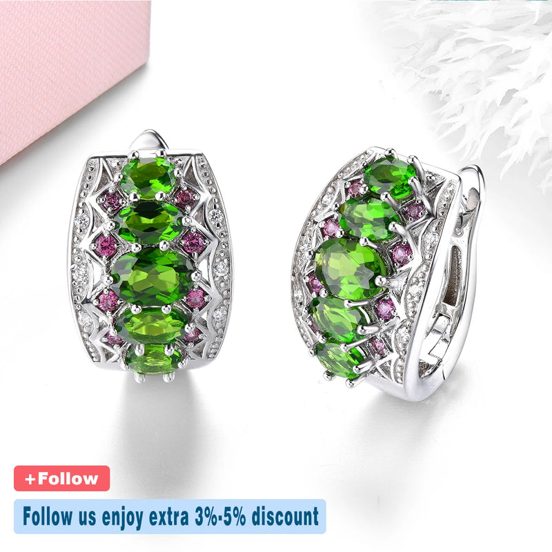 Sterling Silver 3 Carat Chrome Diopside Clip Earrings for Women