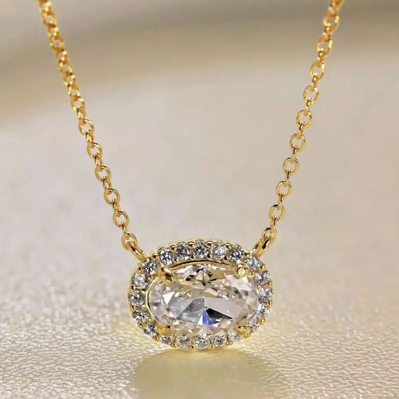 Sterling Silver Oval Zircon Pendant Necklace for Women