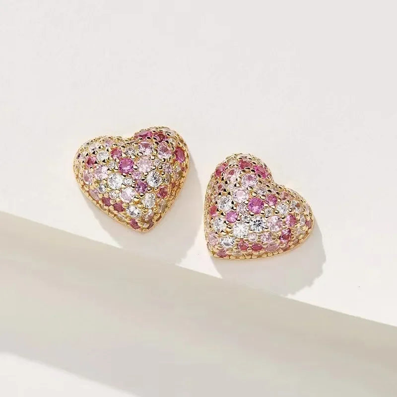 925 Sterling Silver High Carbon Diamonds Gemstone Heart Ear Studs