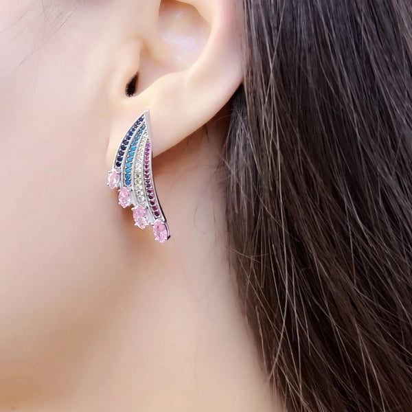 925 Sterling Silver Hummingbird Wing Rainbow Earrings for Women