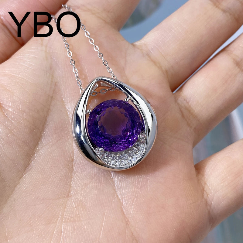 925 Sterling Silver Natural Amethyst Pendant Necklace for Women