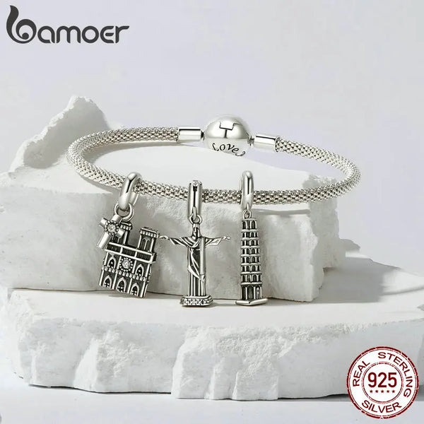 Sterling Silver Building Statue Charm Beads for Charm Bracelet, DIY Jewelry for Women