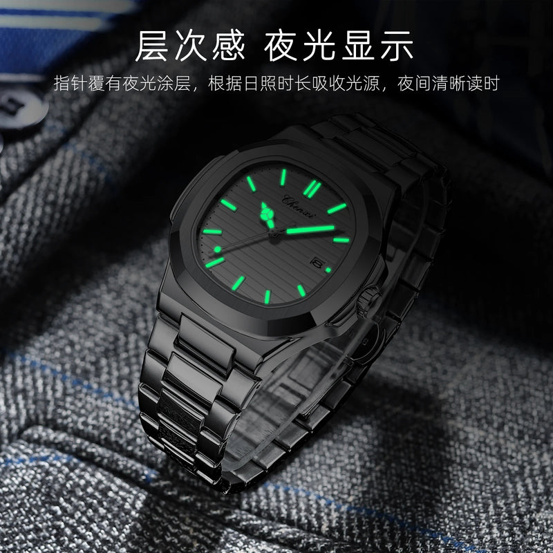 Steel Transparent Bottom Quartz Watch with Calendar for Men