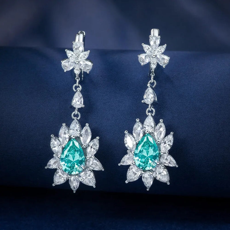 925 Sterling Silver Pear Cut Paraiba Tourmaline Water Drop Earrings for Ladies