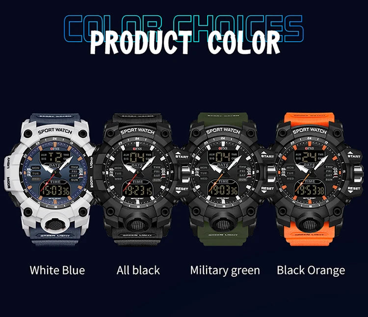 Stainless Steel LED Digital Quartz Chronograph Wristwatch for Men