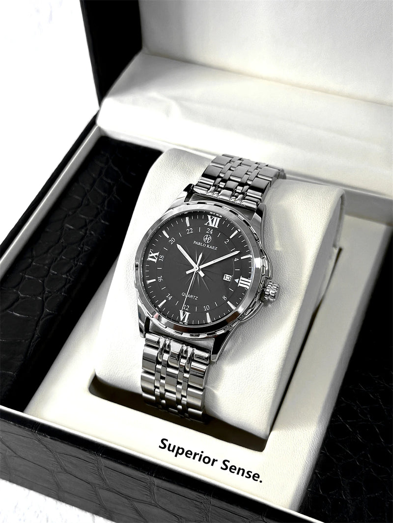 Luxury Silver Stainless Steel Wristwatch with Luminous Display and Waterproof Design for Men