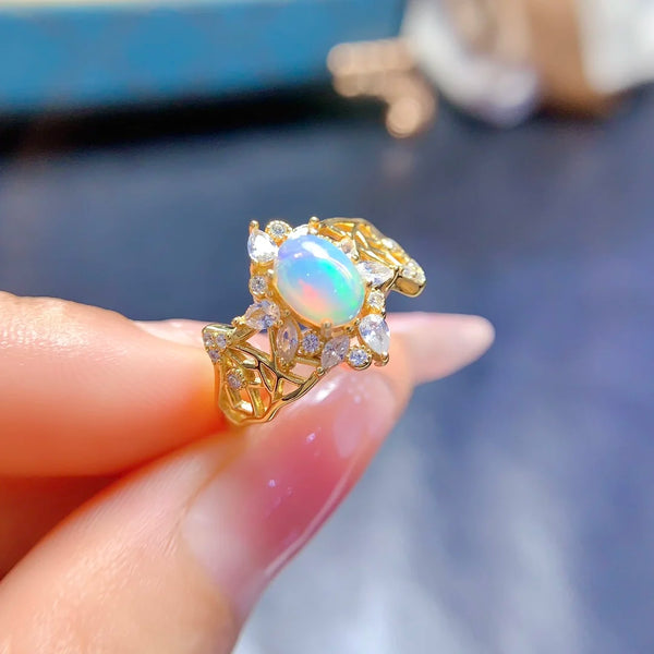 Sterling Silver Natural Opal Ring for Women