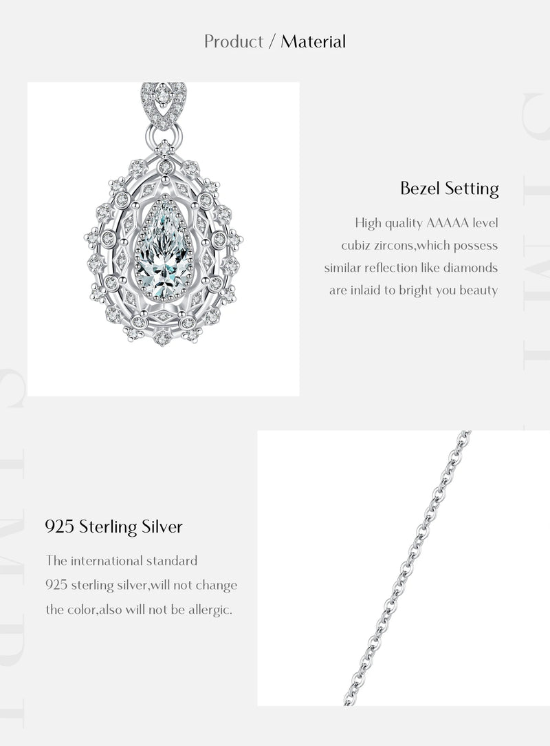 Sterling Silver Water Drop CZ Pendant Necklace for Women