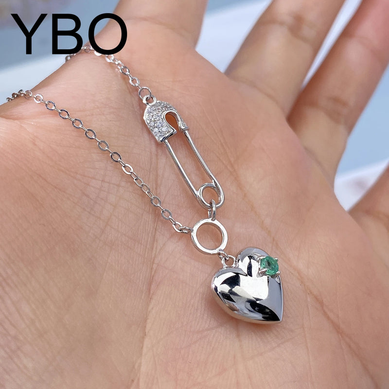 925 Sterling Silver Emerald Heart Pendant Necklace for Women