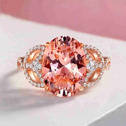 925 Sterling Silver 10*14MM Padparadscha Corundum Diamond Gemstone Ring