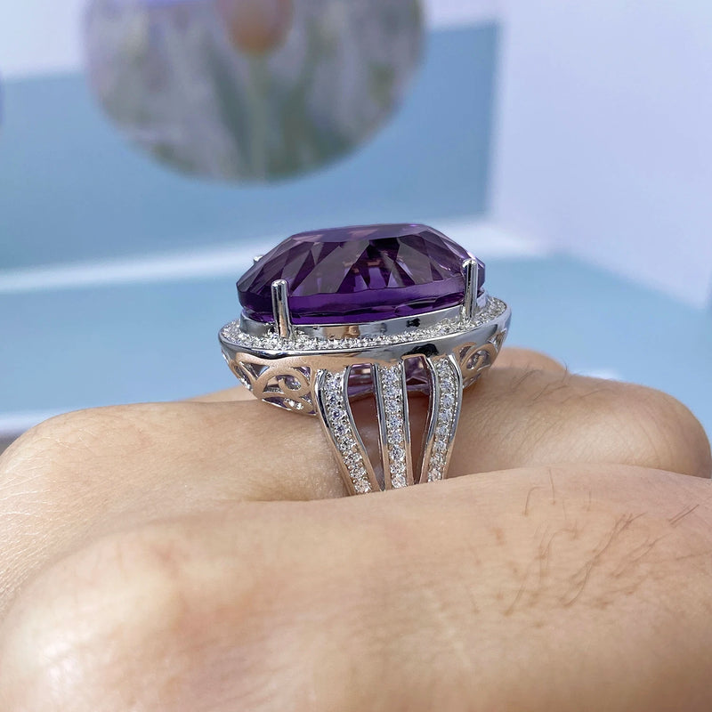 925 Sterling Silver Oval Amethyst Rings for Women