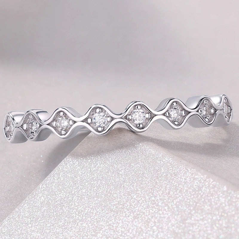 Sterling Silver All Moissanite Wave Half Eternity Ring for Women