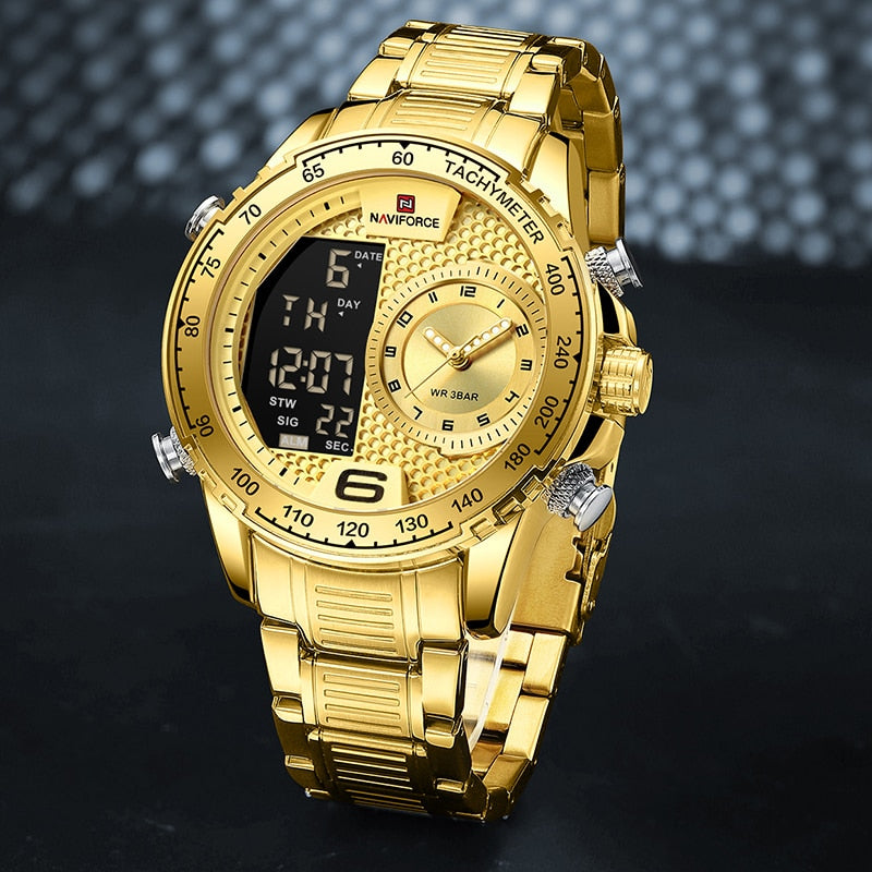 Stainless Steel Chronograph Digital Quartz Watch for Men