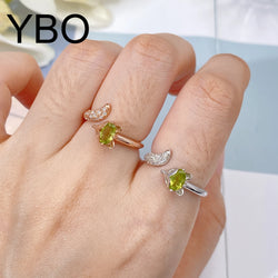 925 Sterling Silver Peridot CZ Gemstone Fox Animal Ring for Women