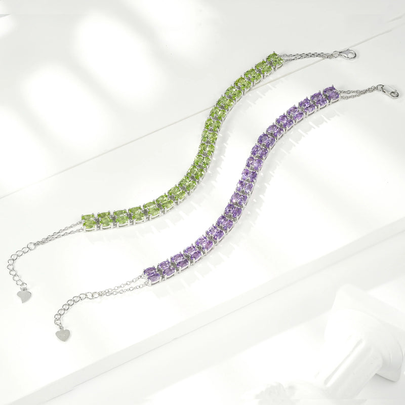 Sterling Silver Peridot Gemstone Tennis Bracelet for Women