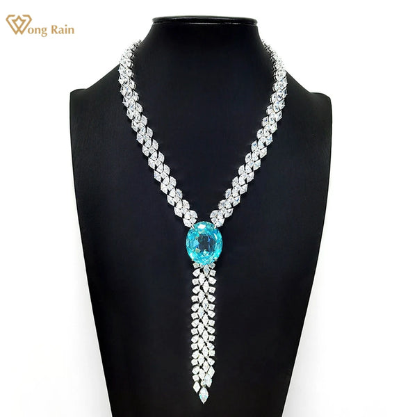 Sterling Silver Paraiba Tourmaline Diamond Pendant Necklace for Women