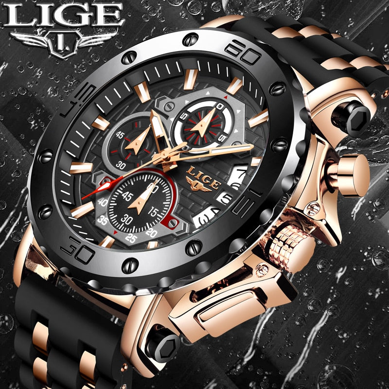 Stainless Steel Silicone Chronograph Date Luminous Watch for Men