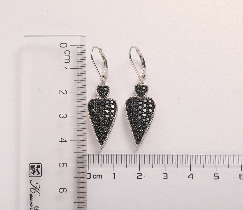 Sterling Silver 2.50 ctw Black Spinel Heart Drop Earrings for Women