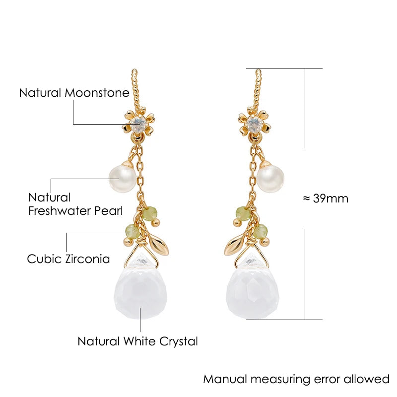 925 Sterling Silver Gold Plated Moonstone Dangle Earrings for Women