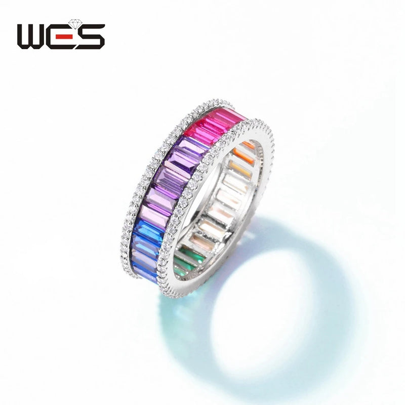 925 Sterling Silver Rings with Rainbow Crystal and Zircon for Women