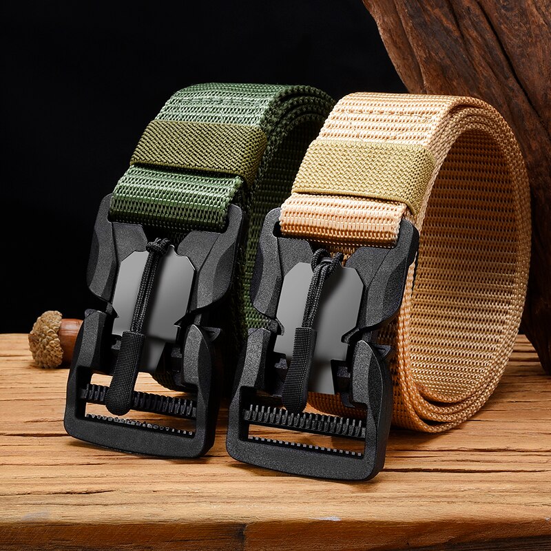 Black Nylon Elastic Tactical Belt with Magnetic Quick Release Buckle for Men