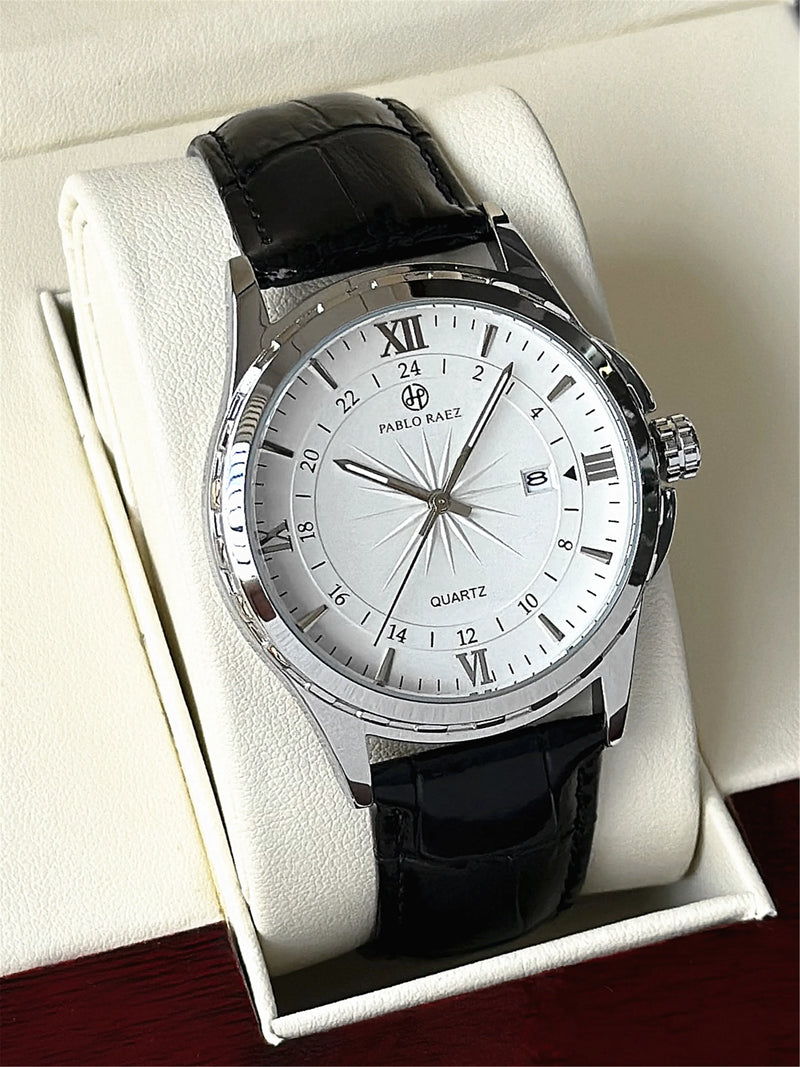 Luxury Men's Quartz Watch with Waterproof Date Display and Stainless Steel Strap