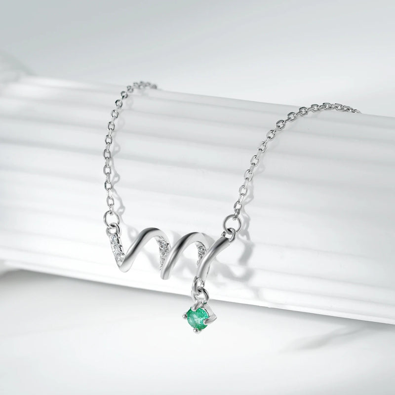 925 Sterling Silver Natural Emerald CZ Curved Pendant Necklace for Women