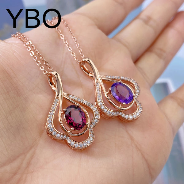 Sterling Silver Rose Gold Plated Garnet Amethyst Pyrope Pendant Necklace for Women