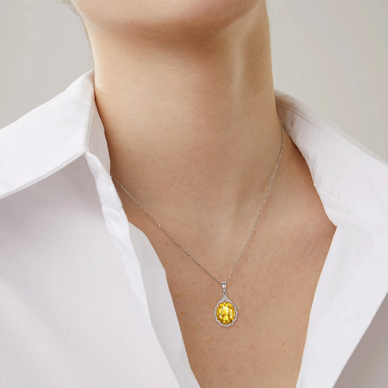 925 Sterling Silver Citrine Gemstone Pendant Necklace for Women.