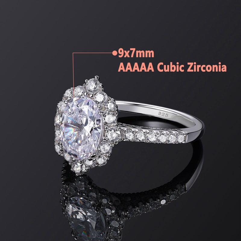 925 Sterling Silver Oval Cut 2.7Ct AA Cubic Zircon Engagement Ring for Women