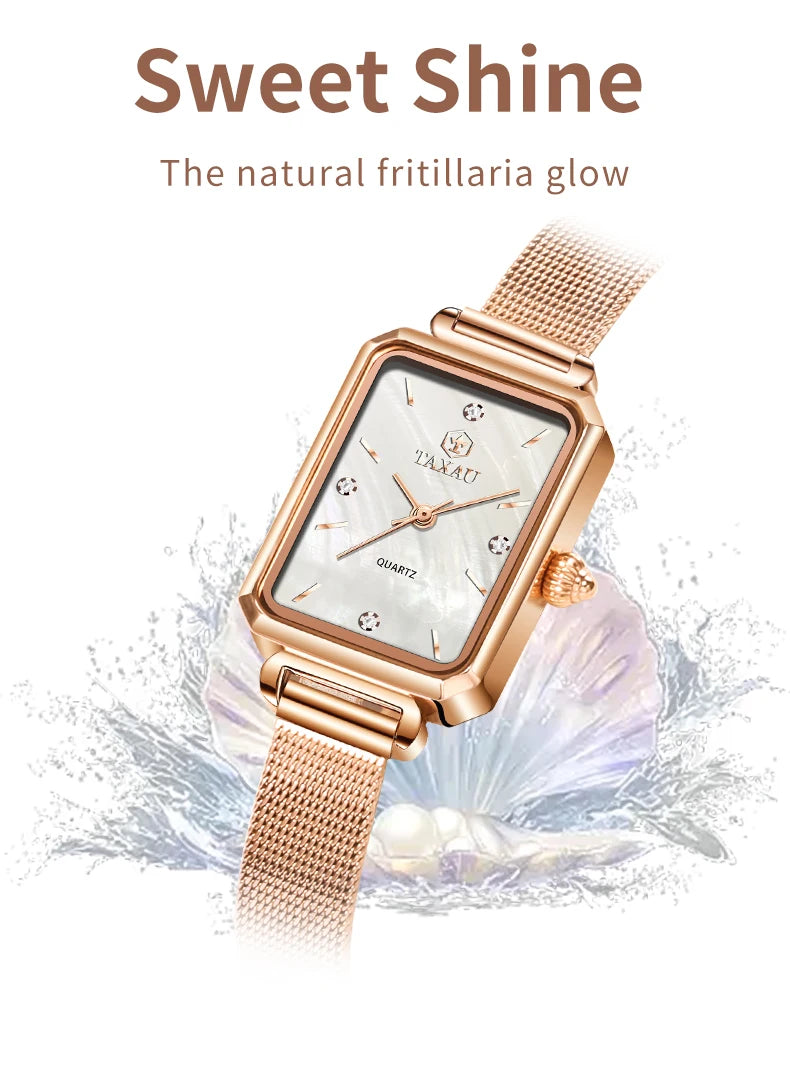 Stainless Steel Quartz Square Watch for Women