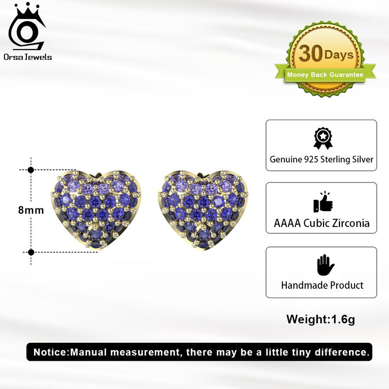 925 Sterling Silver Purple Cubic Zirconia Stud Earrings for Women