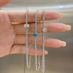 Sterling Silver Tennis Bracelet with Oval Simulated Gemstones for Women