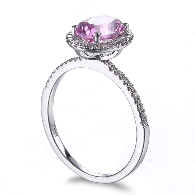 14K White Gold Pink Topaz Halo Diamond Engagement Ring for Women