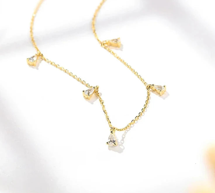 18k Yellow Gold Water Drop 0.16ct Diamond Pendant Necklace for Women