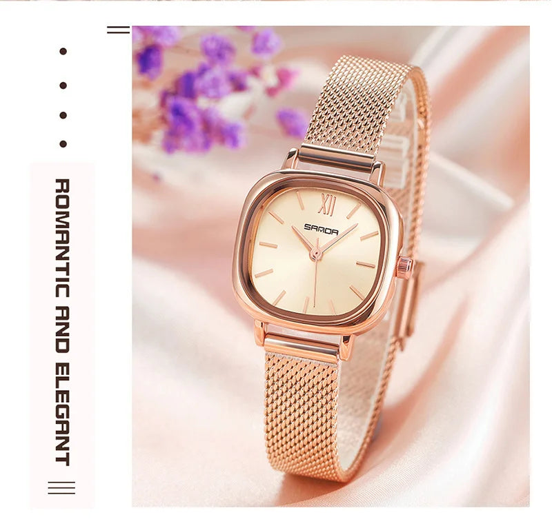 Stainless Steel Leather Mesh Quartz Watch for Women