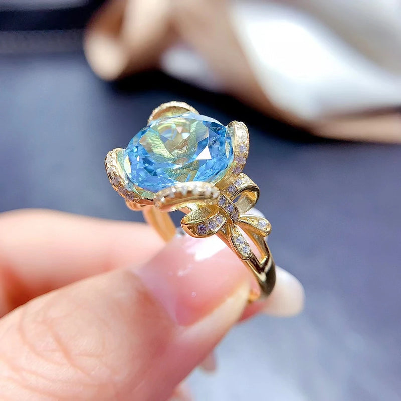 925 Sterling Silver Sky Blue Topaz Flower Ring for Women