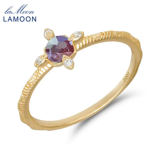 925 Sterling Silver Light Gold Vermeil Synthetic Blue Purple Alexandrite Ring for Women