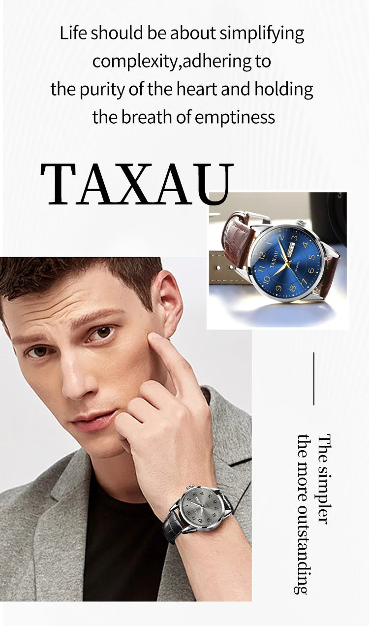 Stainless Steel Leather Casual Waterproof Luminous Watch for Men